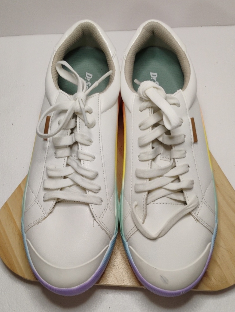 Dr. Scholl's White Sneakers with Pastel Rainbow Trim